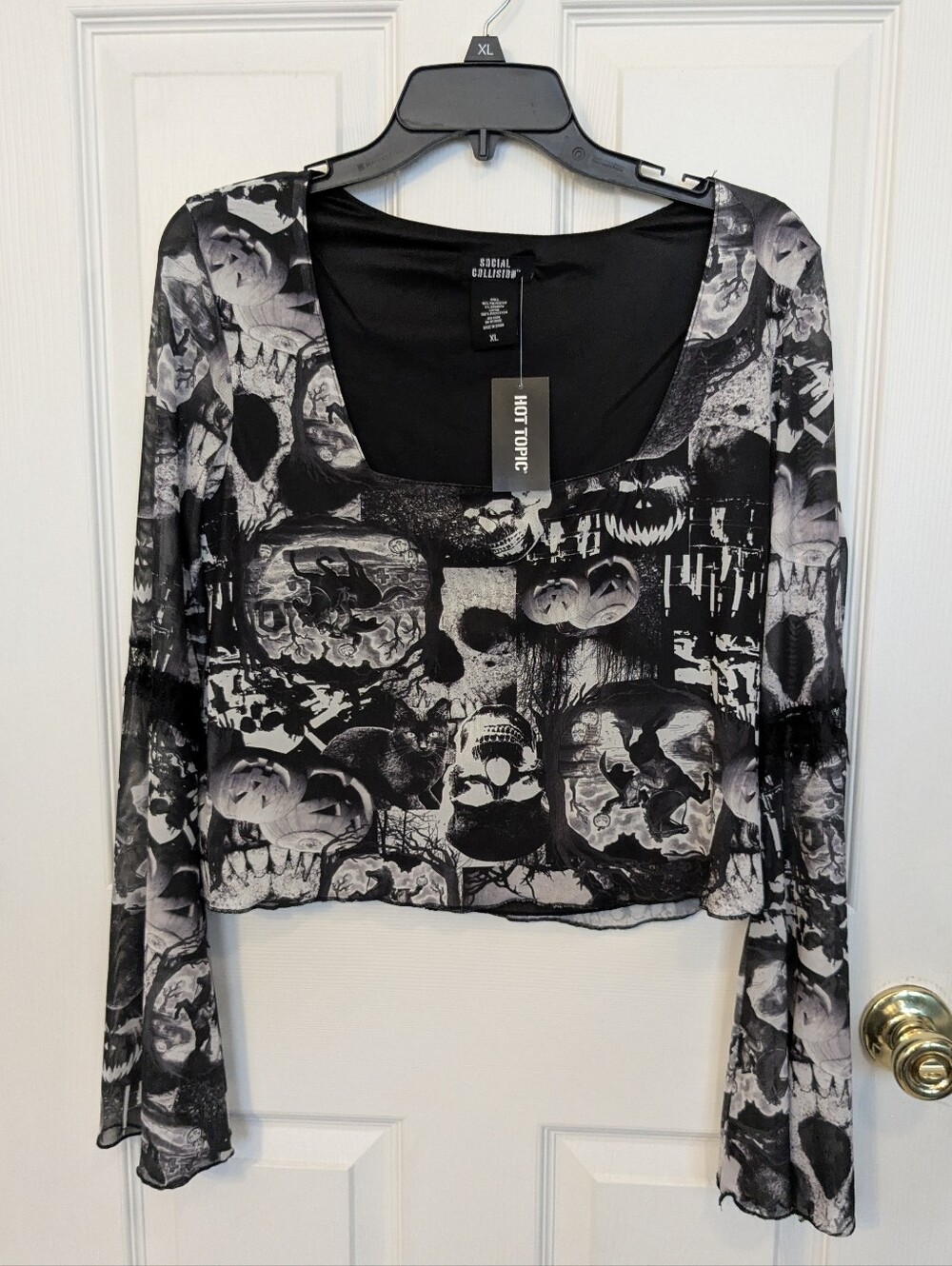 Social Collision Sleepy Hollow Collage Bell Sleeve Girls Crop Top